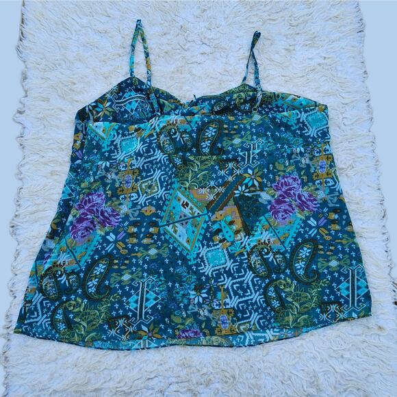 Twist Front Tank Lane Bryant Plus Size 22 24 Blue Teal Floral Georgette Tie Top - Picture 6 of 7